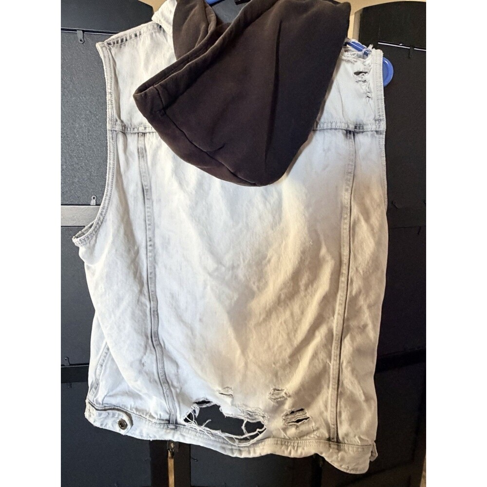 Men’s Denim Vest Hoodie Distressed Sleeveless Jacket Biker Streetwear - Picture 5 of 7